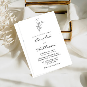 Invitación Boda de esbozo floral moderno Minimalista sencillo