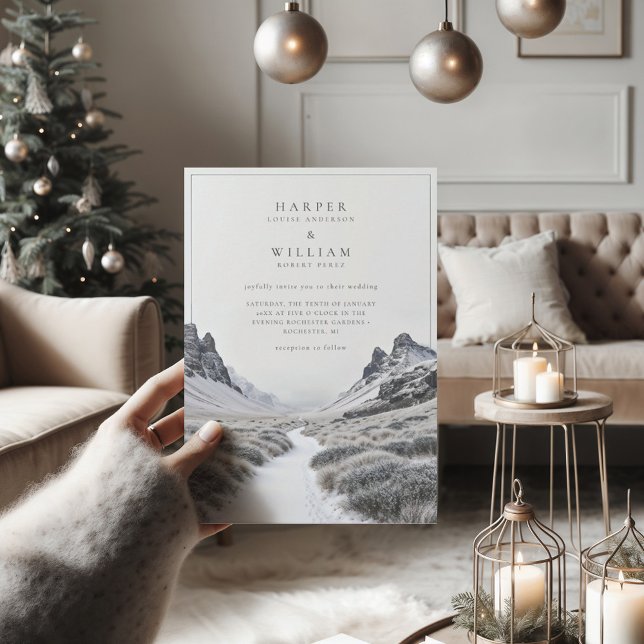 Invitación Boda de escape de invierno de Islandia (stylish wedding invitation with a calm and scenic winter view)