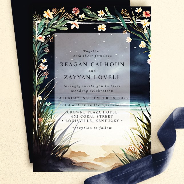 Invitación Boda de escena de la playa nocturna (Subido por el creador)