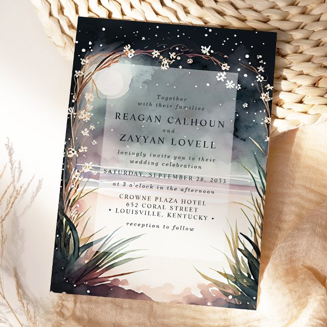Invitación Boda de escena de la playa nocturna iluminada por  (Subido por el creador)