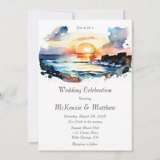 Invitación Boda de escenas acuáticas en la playa náutica (Anverso)