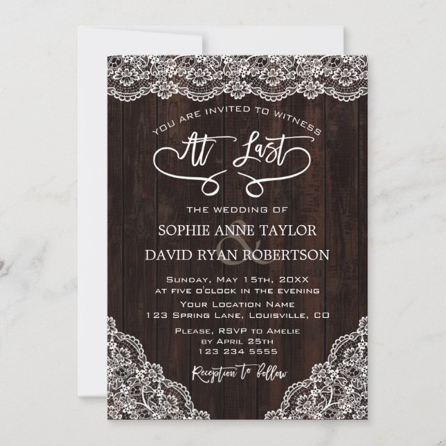 Invitación Boda de escritura a mano de antiguo grano de encaj (Anverso)