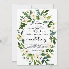 Invitación Boda de escritura a mano de color blanco floral de