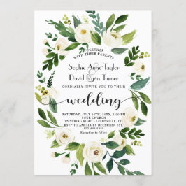 Invitación Boda de escritura a mano de color blanco floral de