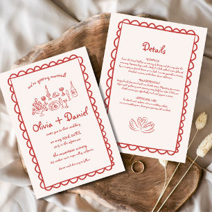 Invitación Boda De Escritura A Mano De Funky Rojo