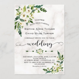 Invitación Boda de escritura a mano de mármol de flores blanc