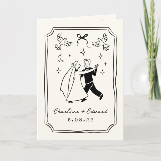 Invitación Boda de escritura a mano dibujada funky  (Anverso)