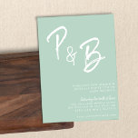 Invitación Boda de escritura a mano monograma manuscrito con<br><div class="desc">Minimalista Monograma moderno Escritura a mano Pistachio Boho Invitación a la boda</div>