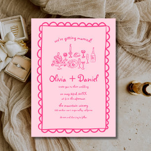 Invitación Boda de escritura a mano rosa con mano engañosa