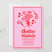 Boda de escritura a mano rosa y marea roja retro