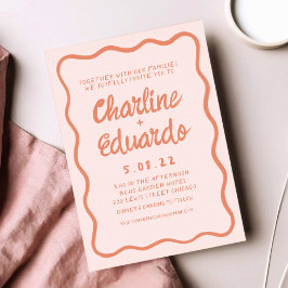 Invitación Boda de escritura a mano rosa y roja Wavy Retro