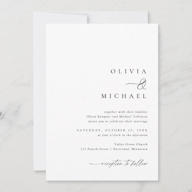 Invitación Boda de escritura a mano simple y elegante (Anverso)