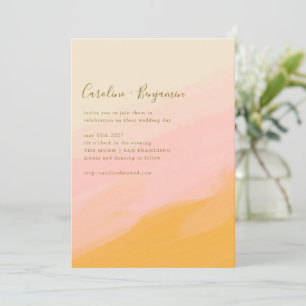Invitación Boda de escritura amarillo rosado de color acuarel
