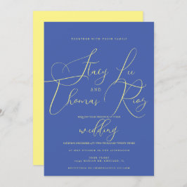 Invitación Boda de escritura azul amarillo amarillo brillante