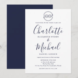 Invitación Boda de escritura azul marino del nudo náutico