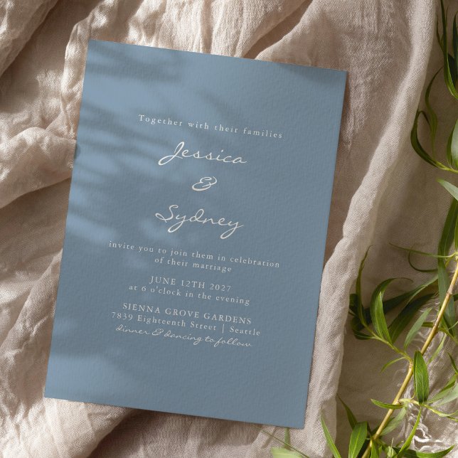 Invitación Boda de escritura azul turbulento minimalista mode (Subido por el creador)