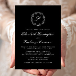 Invitación Boda de escritura blanca de monograma negro