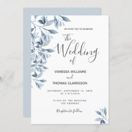 Invitación Boda de escritura botánica azul