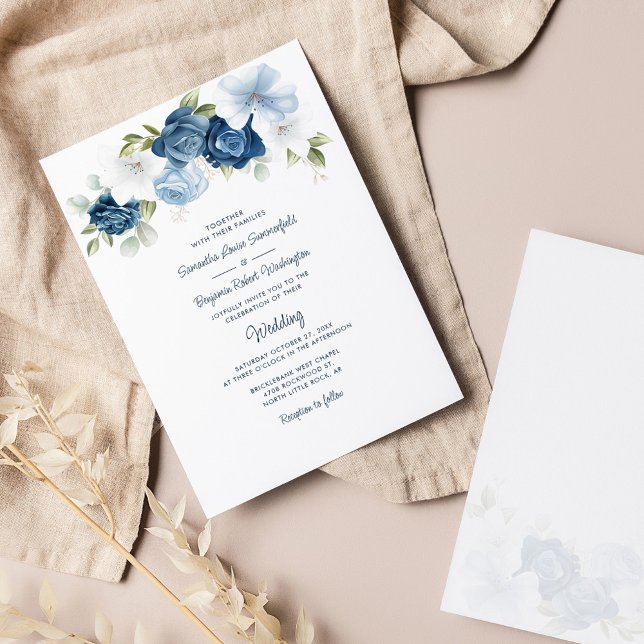 Invitación Boda de escritura botánica azul turquesa (Dusty Blue Floral Wedding Invitation)