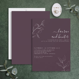 Invitación Boda de escritura botánica con flores púrpura de c