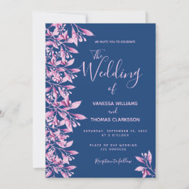 Invitación Boda de escritura botánica floral rosa azul
