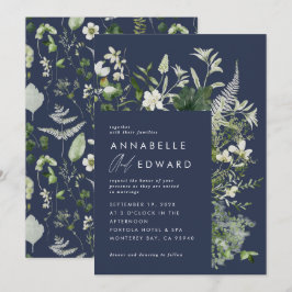 Invitación Boda de escritura botánica moderna azul marino