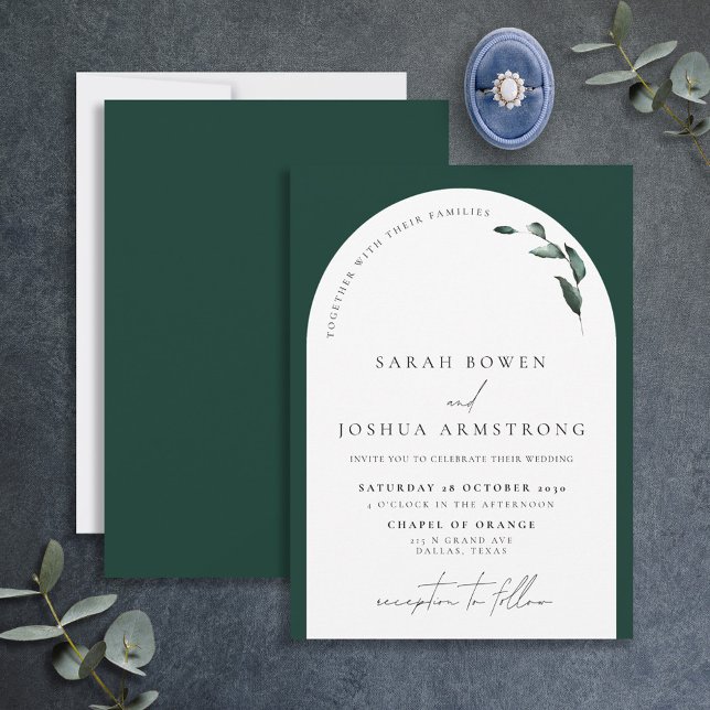 Invitación Boda de escritura botánica moderna verde esmeralda (Subido por el creador)