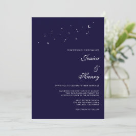 Invitación Boda de Escritura Celestial Elegante Azul Medianoc