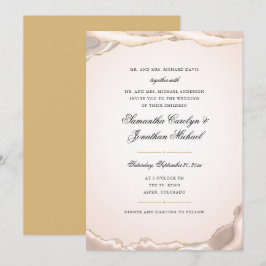 Invitación Boda de escritura con brillo de oro y ágata rosa