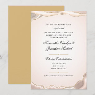 Invitación Boda de escritura con brillo de oro y ágata rosa