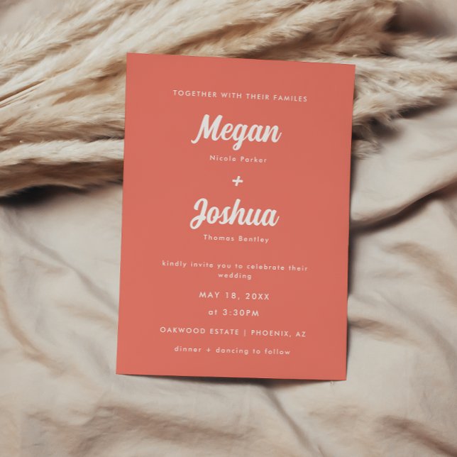 Invitación Boda de escritura coral rosada moderna (Subido por el creador)