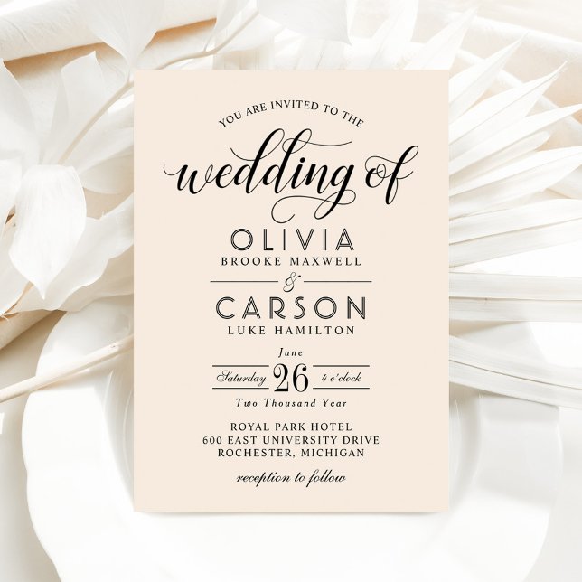 Invitación Boda de escritura crema y negra moderna (Subido por el creador)