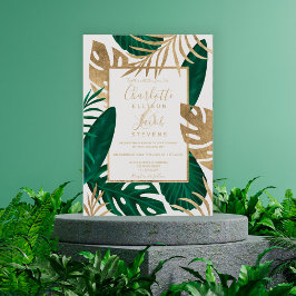 Invitación Boda de escritura de acuarela de color verde dorad