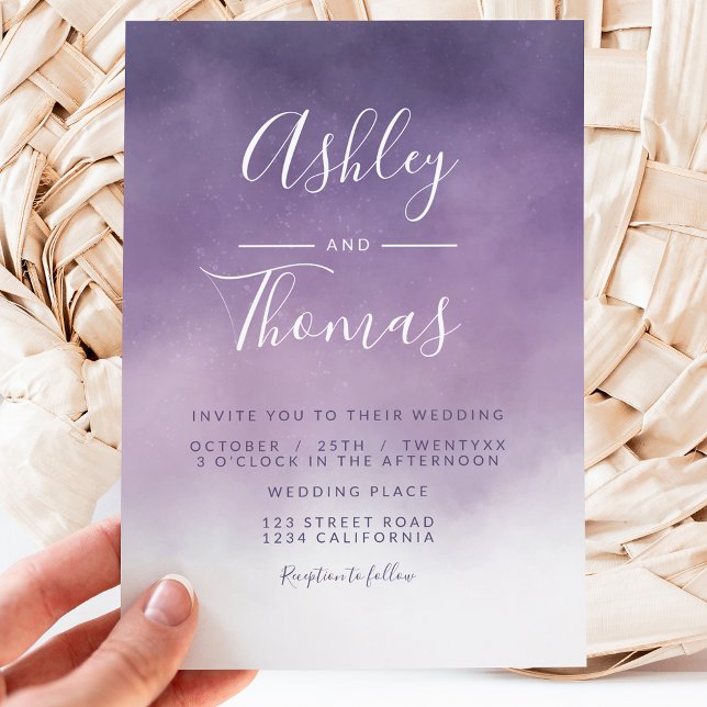 Invitación Boda de escritura de acuarela de lavanda morada mo (Subido por el creador)