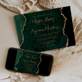 Invitación Boda de escritura de ágata dorada verde esmeralda