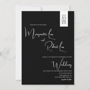 Invitación Boda de escritura de cinta blanca negra moderna 