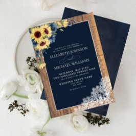 Invitación Boda de escritura de encaje de girasol azul de la 