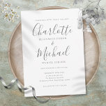 Invitación Boda de escritura de firma simple y elegante<br><div class="desc">Con nombres de estilo característico,  esta elegante invitación a una boda en blanco y gris se puede personalizar con su información en letras grises de moda. Diseñado por Thisisnotme©</div>