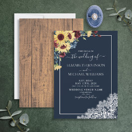 Invitación Boda de escritura de madera azul de la Marina Borg