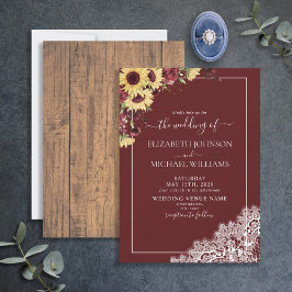 Invitación Boda de escritura de madera de girasol rústico de 