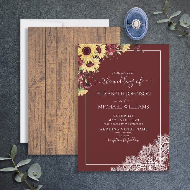 Invitación Boda de escritura de madera de girasol rústico de  (Subido por el creador)