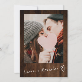 Invitación Boda de escritura de madera marrón rusa de corazón