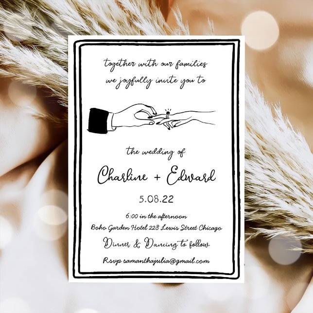 Invitación Boda de escritura de mano de dibujo engañoso dibuj (Subido por el creador)