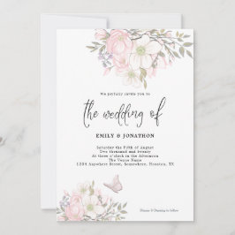 Invitación Boda de escritura de mariposa de Magnolia rosa bla
