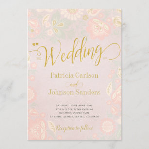 Invitación Boda de escritura de oro de primavera de crema de