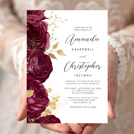 Invitación Boda de escritura de oro floral de Borgoña