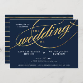 Invitación Boda de escritura de oro y marina moderna única