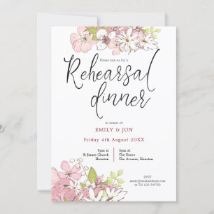 Invitación Boda de escritura de Pastel Florals Ensayo Cena