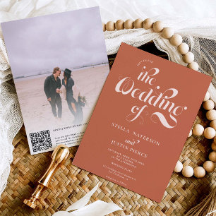 Invitación Boda de escritura de terracota retro foto boho cód