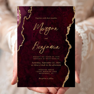 Invitación Boda de escritura del ataque rojo de Borgoña